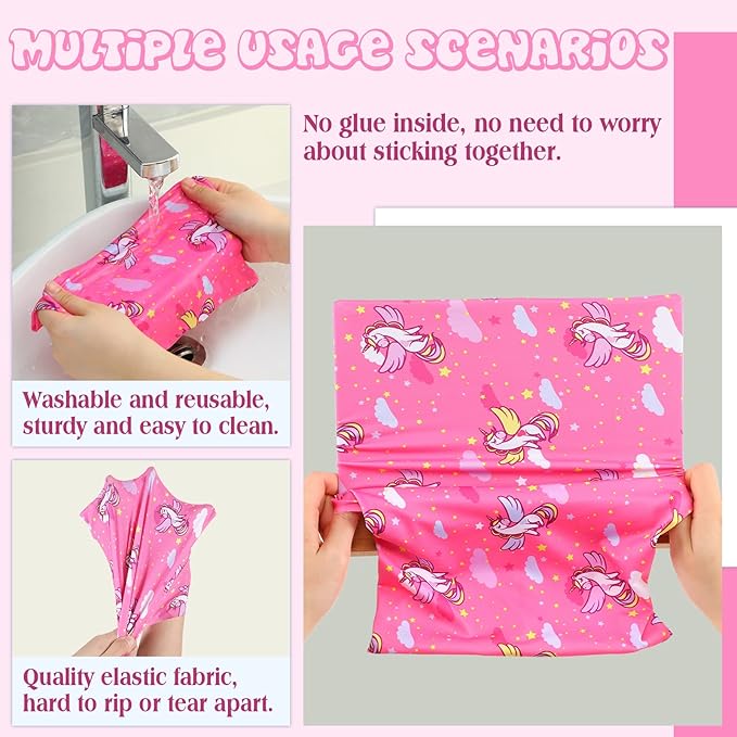 6 Pack Stretchable Book Cover Jumbo Fabric Book Covers Colorful Pattern Print Book Protector Washable Reusable Protective Textbook Cover for Hardcover Textbooks up to 9 x 11 Inch (Unicorn Pattern)