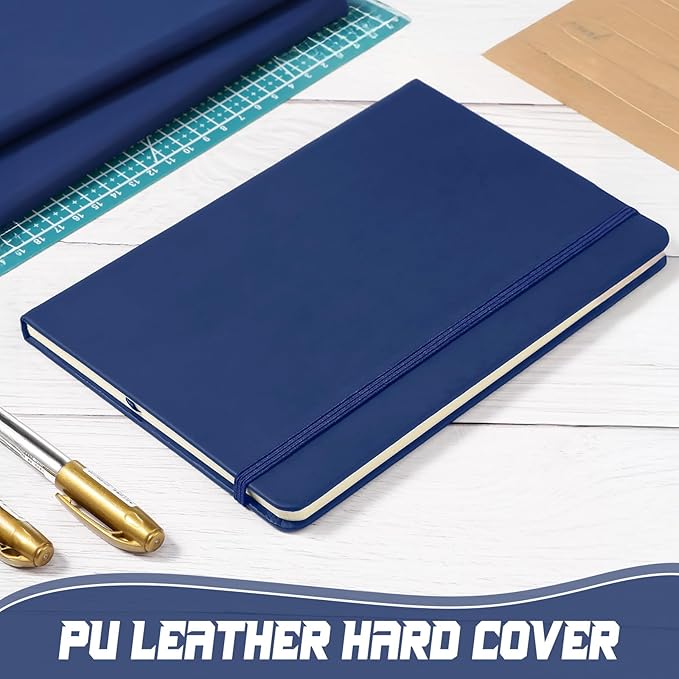 Honoson 20 Pack Lined Journal Notebooks A5 Hardcover Executive Notebook 5.5" x 8.3" PU Leather Wide Ruled Journals Bulk with Elastic Band for Home Business Office School Supplies(Navy)