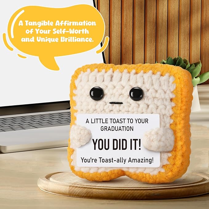 2025 Graduation Gift for College, Highschool Grads - Funny Handmade Positive Crochet Toast Plush with Little Remind Card - You are Totally Amazing–Inspirational Graduate Present for Her or Him