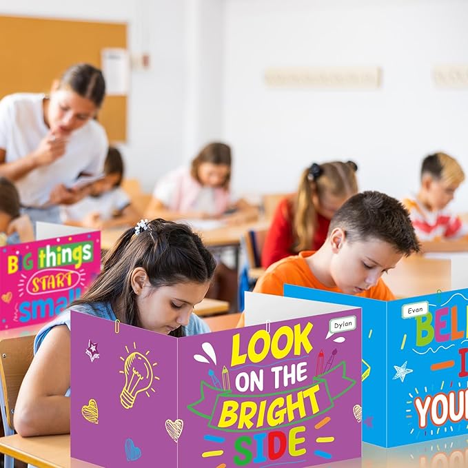 Cinrobiye 24 Pcs Inspirational Privacy Folders Standard for Students Cardboard Shields Test Privacy Boards Motivational Words Desk Dividers Shield for Classroom School Study Supplies (Inspirational)
