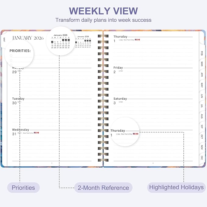 2026 Planner, Weekly and Monthly Academic Planner Calendar (JAN.2026 - DEC.2026), Planning Agenda Book, for Office Desk Accessories and School Supplies, A5(6.3" x 8.5")