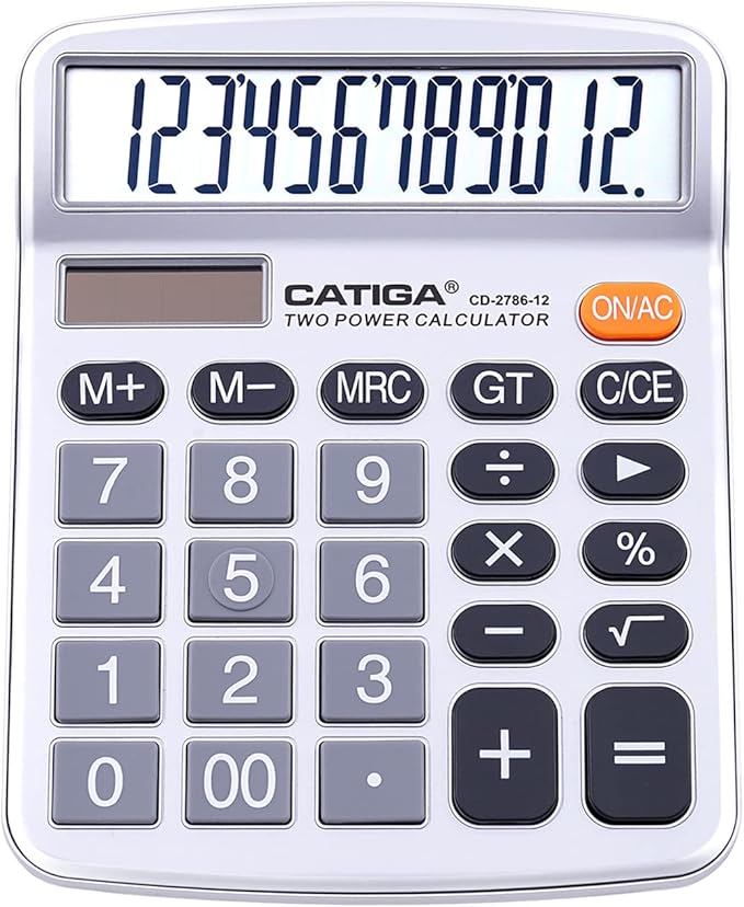 CATIGA 12 Digits Desktop Calculator with Large LCD Display, Dual Solar Power and Battery, Standard Function for Office, Home, School, CD-2786