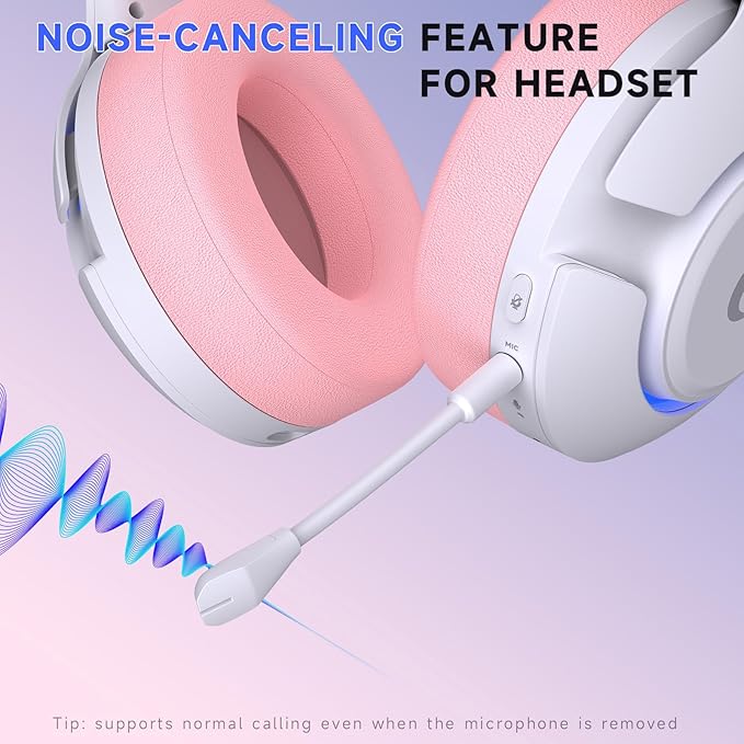 Gtheos Wireless Gaming Headset for ps5, ps4, Elden Ring, PC, Mac, Switch, Bluetooth 5.3 Gaming Headphones with Noise Canceling Microphone, 45H Battery, RGB Light, Pink