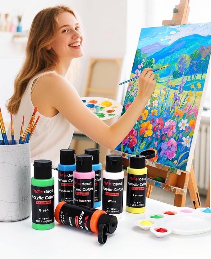 Acrylic Paint Set - 36 Colors 2 oz/59 ml Acrylic Paints for Professional Artists with 10 Brushes , Art Supplies for Painting Canvas Rock Wood Ceramic Glass Art Craft Painting, Rich Pigments Lasting Quality for Beginners, Students & Professional Artist