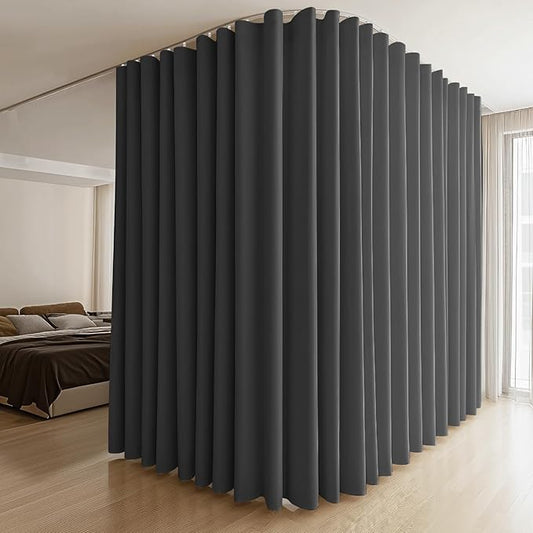 Room Divider Curtains & Flexible Bendable Tracks Set,Privacy Dividers Ceiling Track Curtain Window Blackout Curtains for Living Room Bedroom (W150 × H108 In 1 Panel Black Drape & White Rail)