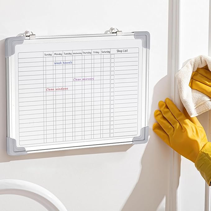 Lincia Magnetic Dry Erase Chore Chart Board for Multiple Kids Teens Adults 12"x16" Double Side Family 2 in 1 Combo Chore Board for Wall Aluminum Frame 8 Markers 1 Eraser(Adults Style)