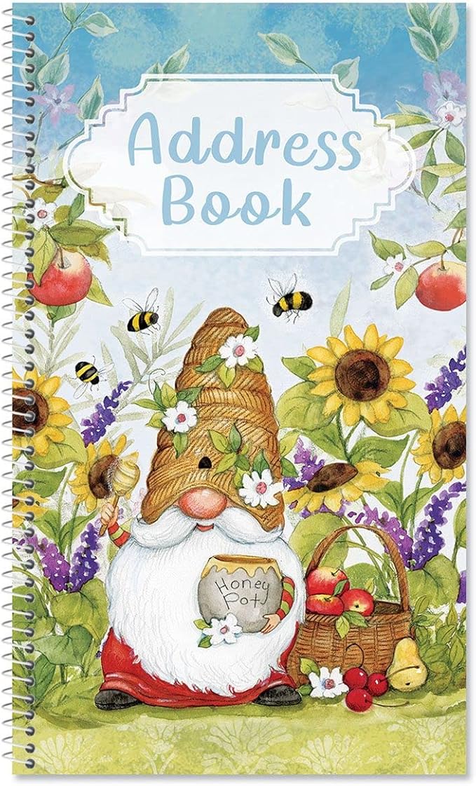 Current Gnome Sweet Gnome Address Book-94 Pages; Small 5" x 8-1/2" Size for Purse or Office,Spiral Bound Soft Cover Organizer for Contacts, Addresses,Email, & Phone Numbers + 50 Replacement Stickers