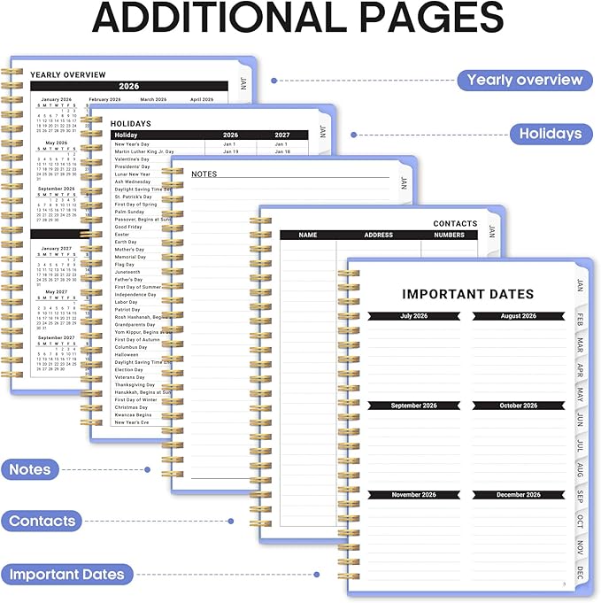2026 Planner, Weekly and Monthly Calender Planner, Jan 2026 to Dec 2026, Hardcover 2026 Calendar Planner Book with Tabs & Inner Pocket, Office Home School Supplies for Women & Men - A4 (8.5" x 11"), Lavender