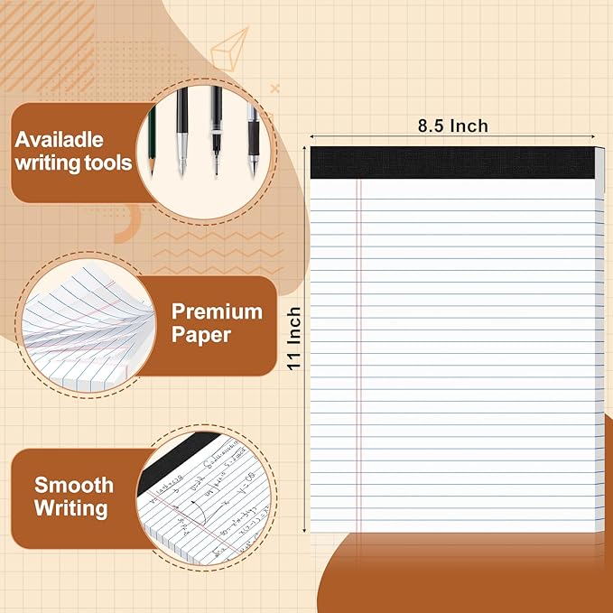 Legal Pads 8.5 X11, Narrow Ruled Notepads, 24 Pack, 50 Sheet/Pad, White Legal Pads, Tear Off Notepad, Perforated Writing Pad, Notebook Paper College Ruled, Notepads for Office Home School, Notepad