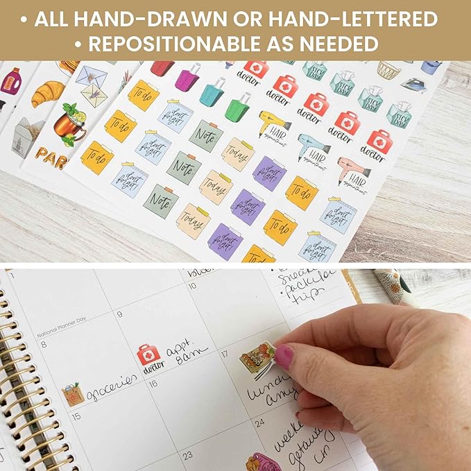 bloom daily planners Hand-Drawn Everyday Essentials Planner Stickers (535 Stickers) - Vintage Style Variety Pack for Decorating, Planning, Scrapbooking