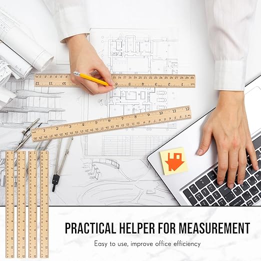 Zonon 30 Pcs 12 Inch Plastic Ruler Assorted Colors Ruler Bulk with Centimeters Millimeter and Inches Rulers First Day of School Gift for Kids School Classroom Office Supplies(Simple Color,Wood)