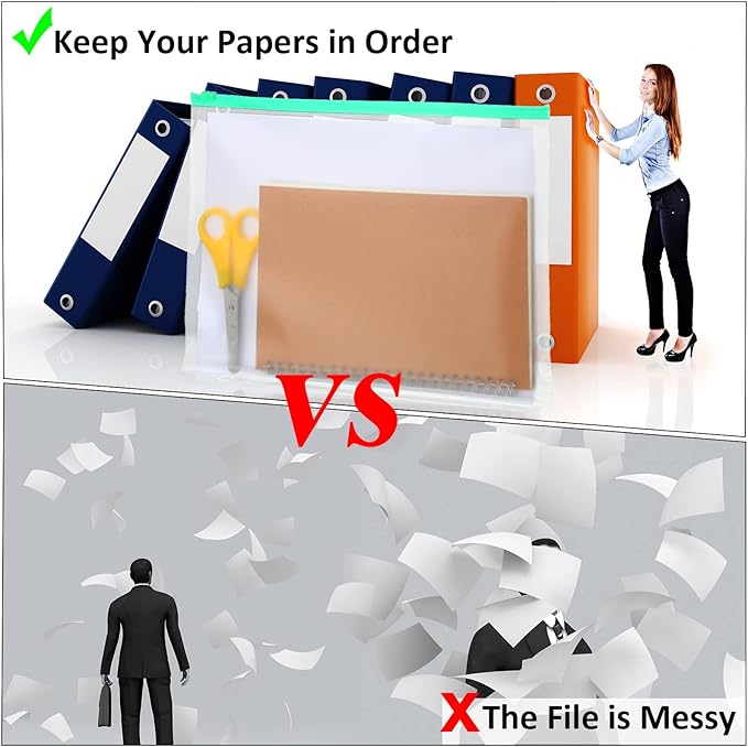 40 Pieces Binder Pockets 3 Hole Zipper Pouch 3 Ring A4 Pockets with Zipper Binder Folders Plastic Pouches Loose Leaf Bags Waterproof PVC Document Filing Bag (Colorful)