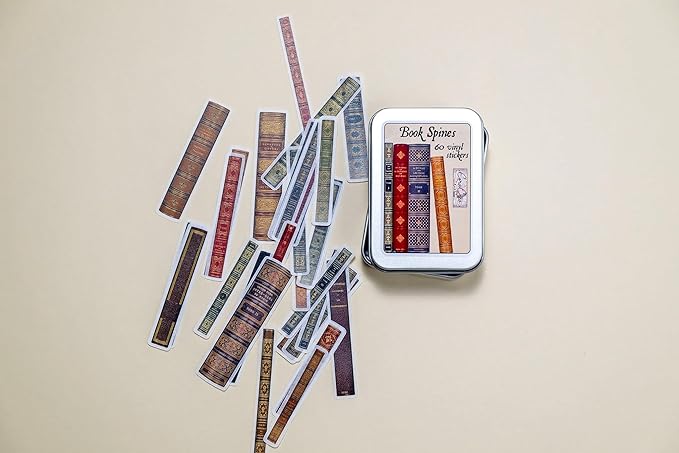 Book Spines Sticker Tin Box 60 Stickers