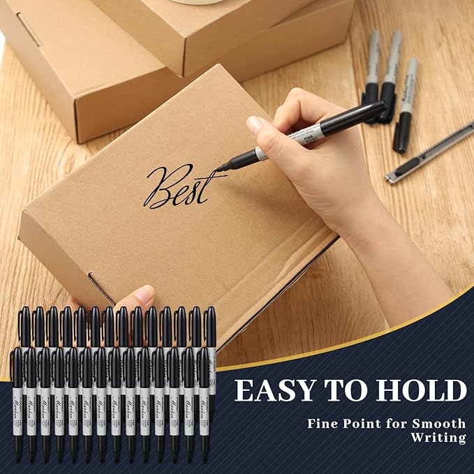 Thenshop 160 Pack Permanent Markers Bulk Black Permanent Marker Set Fine Point Pens Work on Wood, Metal, Stone, Glass