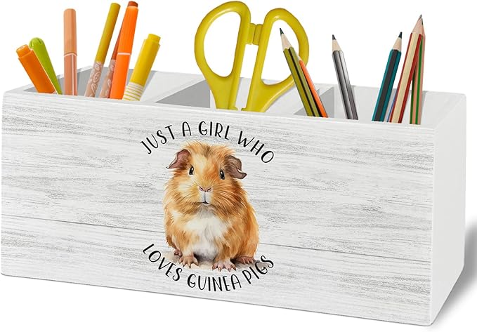 Guinea Pig Gifts Pen Pencil Holder Organizer for Desk Accessories, Just a Girl Who Loves Guinea Pigs Wooden Box Sign Desk Decor for Home Office Decoration, Animal Lover Gifts