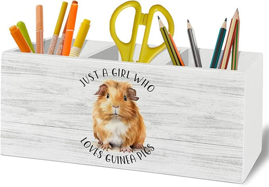 Guinea Pig Gifts Pen Pencil Holder Organizer for Desk Accessories, Just a Girl Who Loves Guinea Pigs Wooden Box Sign Desk Decor for Home Office Decoration, Animal Lover Gifts