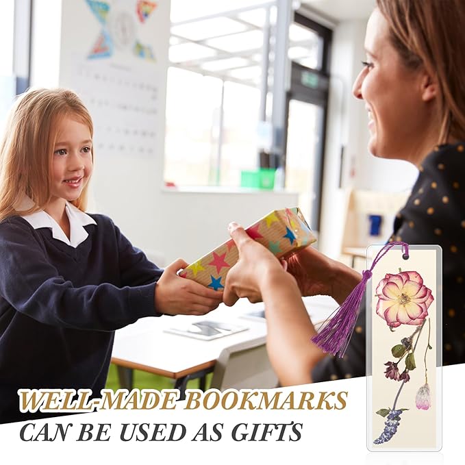 150 Pcs DIY Pressed Dried Flower Bookmark Making Kit, DIY Bookmark Bulk Thanksgiving Teacher Gifts for Reading Women Book Lovers(2 x 6 Inch,Purple)