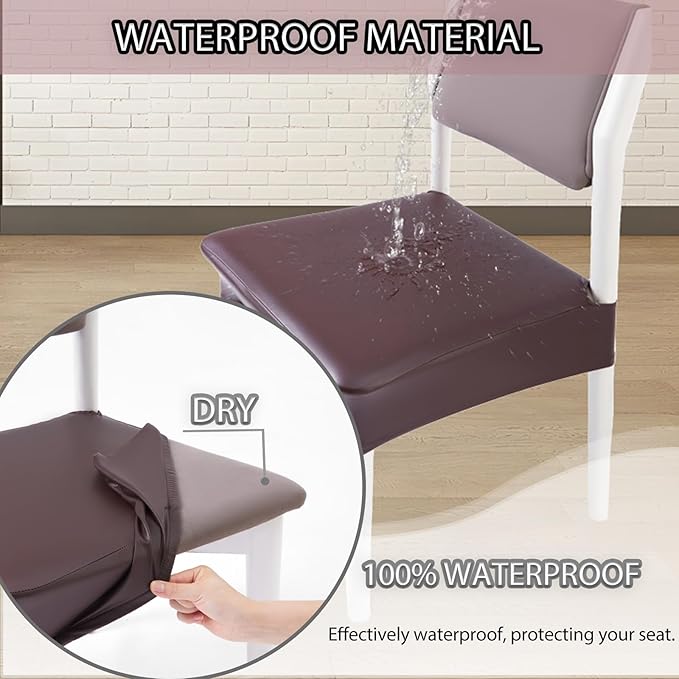 CWK Waterproof PU Leather Dining Chair Covers Set of 1-Stretchable Chair Seat Slipcovers, Removable & Washable Protector for Dining Room,Home,Office,Wedding,Rear Covers (PU-Coffee)