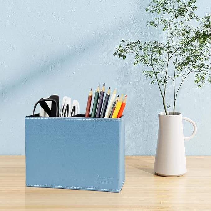 Pen Pencil Holder Cup Container PU Leather Desk Organizer Stand Decor Brush Scissor Holder Decoration Office Desk Home School
