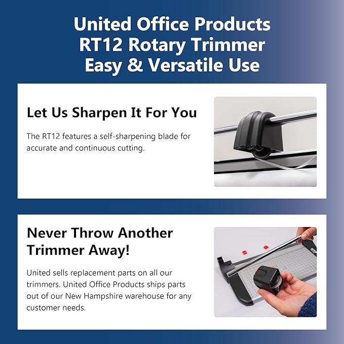 United Office Products RT12 Rotary Paper Trimmer, 12.5" Cut Length, 10 Sheet Capacity, Metal Base, Paper Cutter for Offices, Schools and Crafts