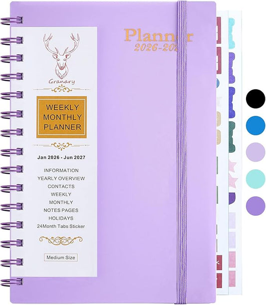 Daily Planner 2026-2027, Weekly and Monthly Planner 2026-2027 Academic Year, January 2026-June 2027 Calendar Planner, 8.2"×5.5", 18 Months, Agenda Book for Teacher, School Student (JAN.2026-JUN.2027 Light Purple)