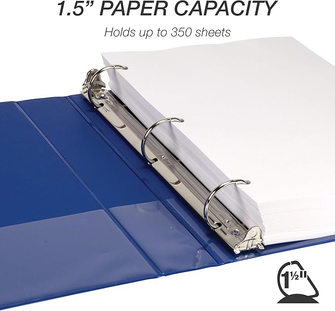 Samsill Durable 1.5 inch 3 Ring Binder, Made in USA, D Ring Binder, FSC 100% Recycled Chipboard, Blue, 12 Pack