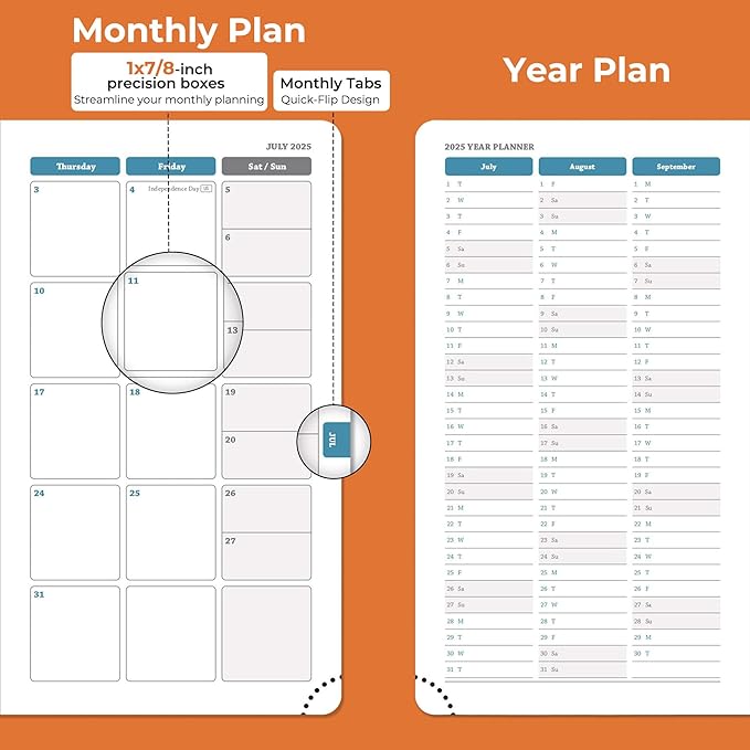Planner 2025-2026 Daily Weekly and Monthly,6.5"x3.75",18 Months Spiral Bound Calendar Agenda with Self-adhesive Pen Holder,2026 Academic Plan with Vegan Leather Soft Cover,Orange