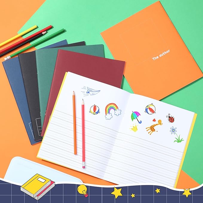 Henoyso 12 Pcs 120 Pages Primary Composition Notebooks K-2 9 3/4 x 7 1/2 Inch Journals Primary Journals Blank Books for Kids to Write Stories Kindergarten (Dark Color)