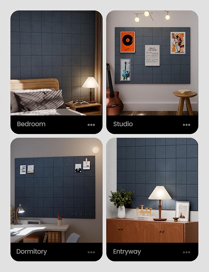 Large Felt Bulletin Board 48" x 36" Cork Board Alternative-12 Pack with 70 Safe Removable Adhesive Tabs, Cork Boards for Walls for Home Office Classroom Pin Board-Deep Charcoal Blue