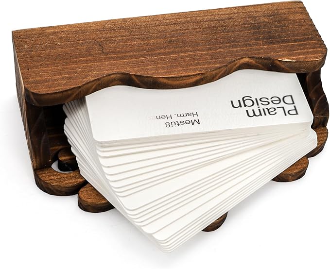 2 Pack Wood Business Card Holder for Desk, Rectangle Carved Business Card Display Stand, Opened Vintage Hollowed Desktop Business Card Display Organizer for Office, Tabletop