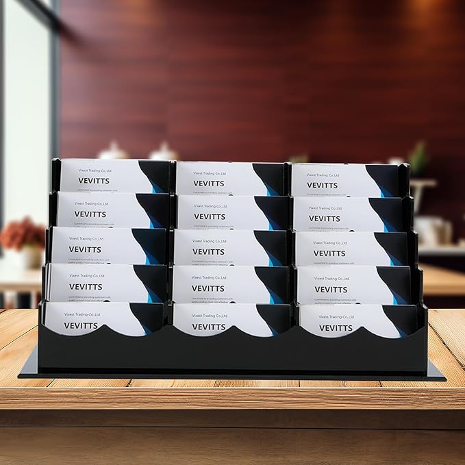 Business Acrylic Card Holder Display for Desk, 15 Slots 5 Tiers Multiple-Black Acrylic Business Card Stand Set, Holds Approximately 750 Cards