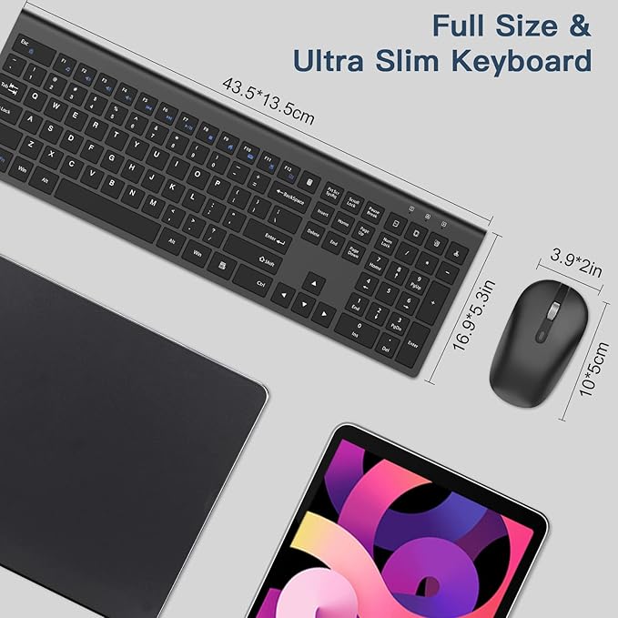 cimetech Wireless Keyboard and Mouse Combo, 2.4G USB Full Size Wireless Computer Keyboard and Adjustable Mouse for Computer/Laptop/PC/Mac/Windows - Black