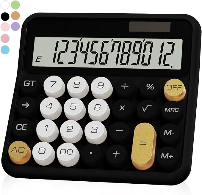 Black Calculator, UPIHO Standard Calculator 12 Digit with Large LCD Display and Big Buttons, Black Gold Office Accessories for Women Desk, Supplies for Office,School, Home, Business
