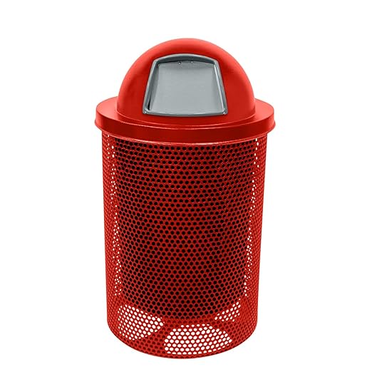 RDT-P-RED Heavy Duty Round Trash Receptacle with Dome Top, Liner Included, 32 Gallon, Red, Made in America