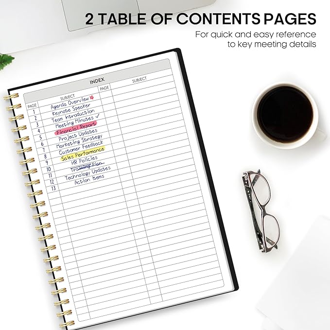 Meeting Notebook For Work Organization - Work Notebook With Action Items, Agenda Planner For Note Taking, 160Pages (6.9" X 9.9") Project Planner For Men & Women - Black