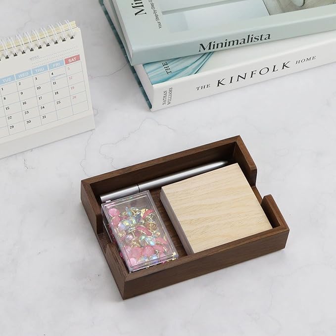 Buqoo 4x6 Notepad Holder Dispenser, Walnut Wood Sticky Notes Memo Pad Holder Dispenser Desk Supplies Organizer Accessories for Office Home Schools