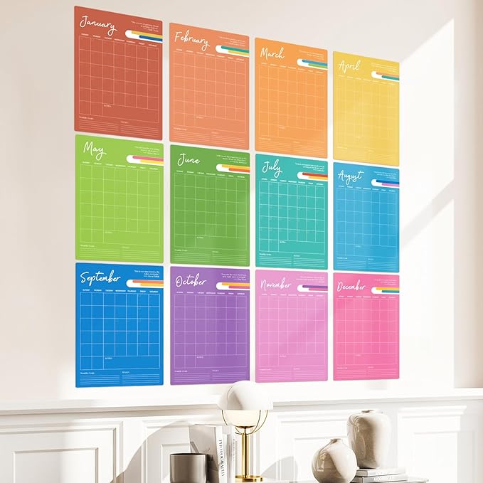 Ospelelf Undated Wall Calendar Dry Erase 12 Month, 12" x 17" Laminated Calendar Monthly Office Calendar 2025, 12 Sheets