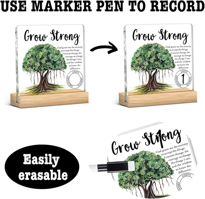 1 Year Sobriety Gift, Sober Gifts Proud of You Addiction Recovery Gifts Anonymous Gift Motivational Wipeable Acrylic Desk Decor Sign with Wood Stand 4 X 4 Inch