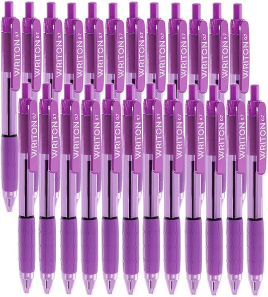 Writon Retractable Purple Ballpoint Pens - 24-Pack Writing Pens - Comfortable Grip - 0.7mm Fine Point for Smooth Writing - Fast-Drying Ink Pen - Ball Point Pens - Modern School, Office Supplies