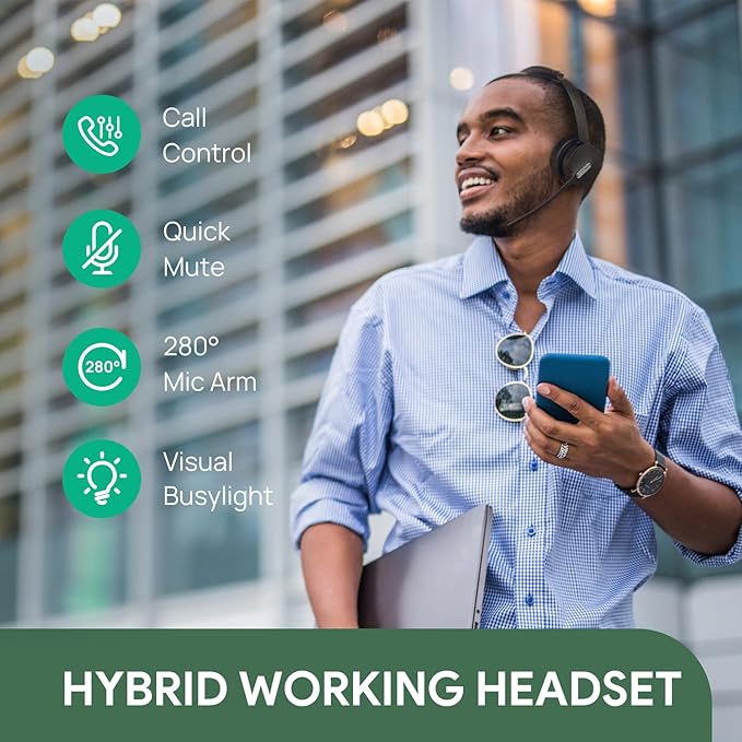 Yealink WH64 Hybrid DECT& Bluetooth Wireless Headset, 492ft Range Mono UC Zoom Headphones with DECT Dongle, 3X Mic, 26H Talk Time, Office Work Portable Single On Ear Headsets for PC,Cellphone,Laptop