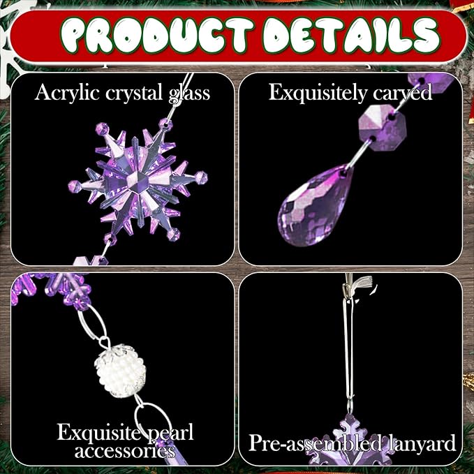 Lanpn 22pcs Christmas Ornaments Crystal Christmas Tree Decoration, Hanging Clear Acrylic Snowflake Icicle Drop Crystal Pendants for Xmas Tree Winter New Year Outdoor Indoor Party Decoration (Purple)