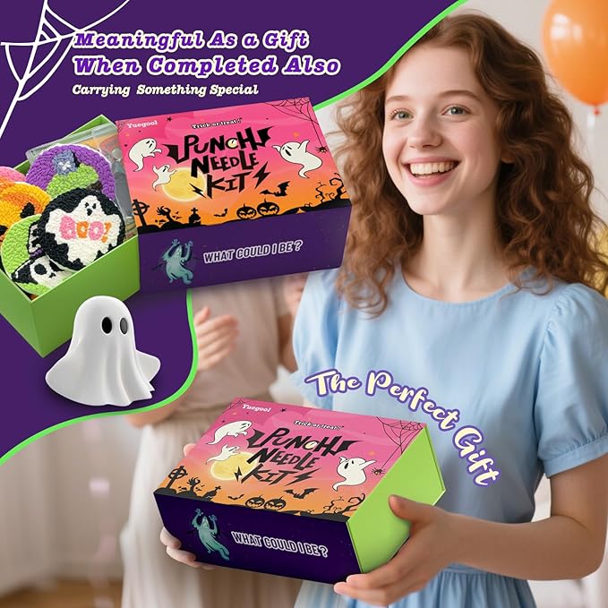 yuegool 6PCS Enchanted Oddities Punch Needle Coasters Kit – Easy DIY Embroidery Kit for Beginners, Adults & Kids | Includes Patterns, Tools, Yarns, Hoop, Instructions, Coaster Holder