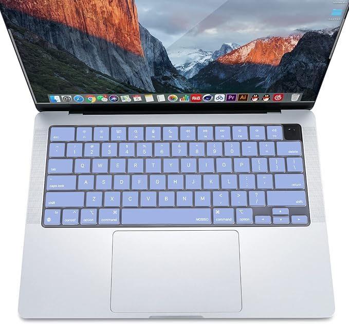 MOSISO Keyboard Cover Skin Compatible with MacBook Air 15 inch M3 A3114 M2 A2941/Air 13.6 A3113 A2681/Pro 14/16 M4 M3 M2 M1, Serenity Blue