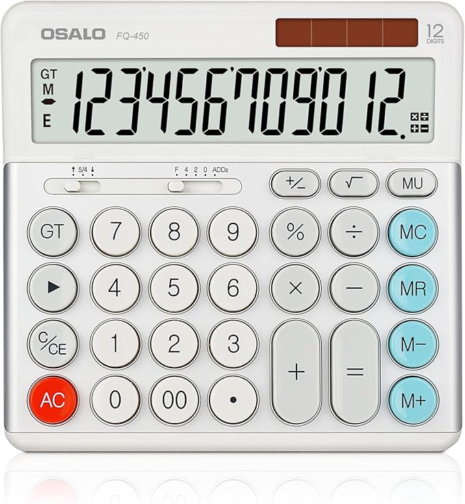 OSALO Desktop Calculator Extra Large Display 12-Digit Big Buttons Accounting Calculators Battery & Solar for Office Business (FQ-450 Extra Large)