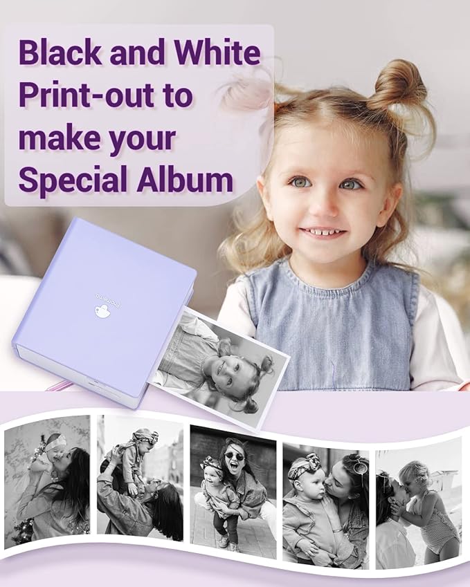 Phomemo Mini Sticker Printer- Mini Printer Sticker Maker Machine M02, Print Pods Suitable for Creative DIY, Diaries, Photos, Study Notes, Portable Thermal Inkless Label Maker for Home/Travel, Purple