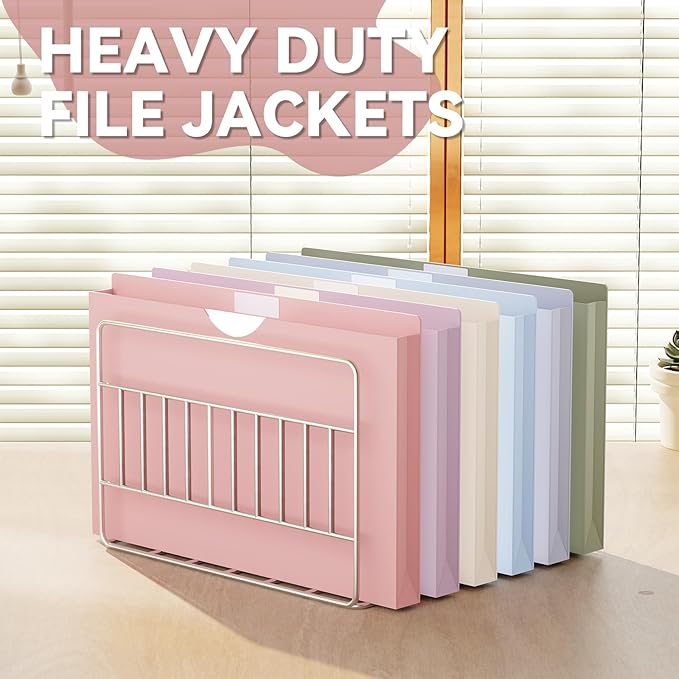 Plastic 1 Inch Manila File Jackets,Legal Size,12 Pack Manilla Pocket Folders,Expandable File Jackets for Document,Expansion Pocket,Straight Cut Tab,Poly Project File Jacket,Pastel Color