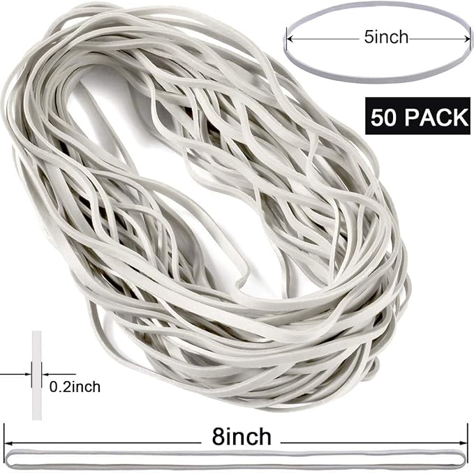 AMUU Rubber Bands 50 Pieces Trash Cans Elastic Bands for Office Supplies File Folders Cat Litter Box Size 8 inches Rubbers Bands Large