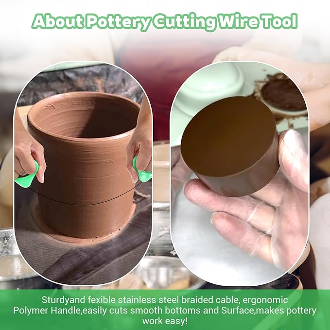 2 Pcs Pottery Wire Tool Clay Cutting Wire Handle Standard Clay Cutters Steel Wires Sculpting Tools for Green Black Pottery Wheel Artists Cut Off