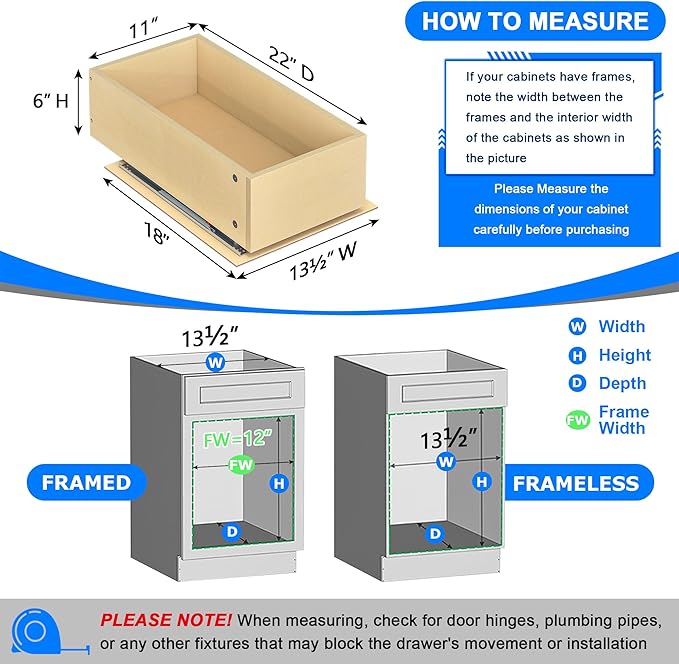 WelFurGeer Soft Close Pull Out Drawers for Cabinets, 11" W x 22" D Pull Out Cabinet Organizer, Smooth Slide-Out Shelves for Kitchen Cabinets, Durable Pullout Drawers for Home & Kitchen Organization