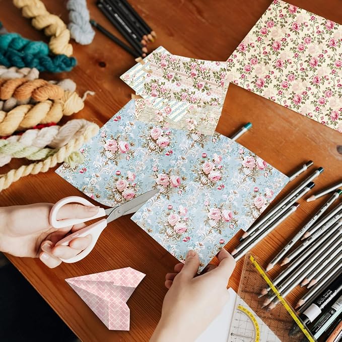 Scrapbook Paper Pad 12×12,Floral Double-Sided Pattern Designer Planner Junk Journal Decorative Craft Paper,Card Making Journaling Origami Decopage Scrapbooking Supplies, 24 Sheets